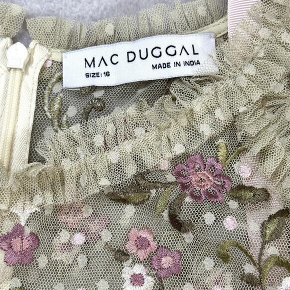 Mac Duggal 8030 Floral Ruffle Tiered Gown Size 16 Mesh Polka Dot Long Sleeve NWT - Picture 9 of 16